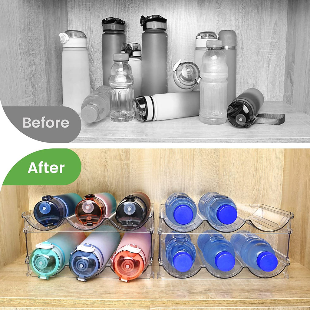 Water Bottle Storage Organizer Set - 2 Pack Stackable Cabinet Rack