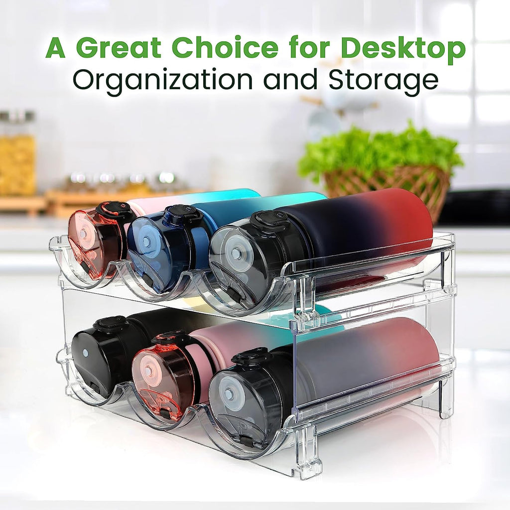 Water Bottle Storage Organizer Set - 2 Pack Stackable Cabinet Rack