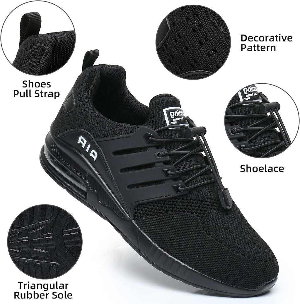 Men's Lightweight Non-Slip Running and Walking Shoes - Versatile All-Black Athletic Sneakers for Sports and Casual Wear, Size 9.5