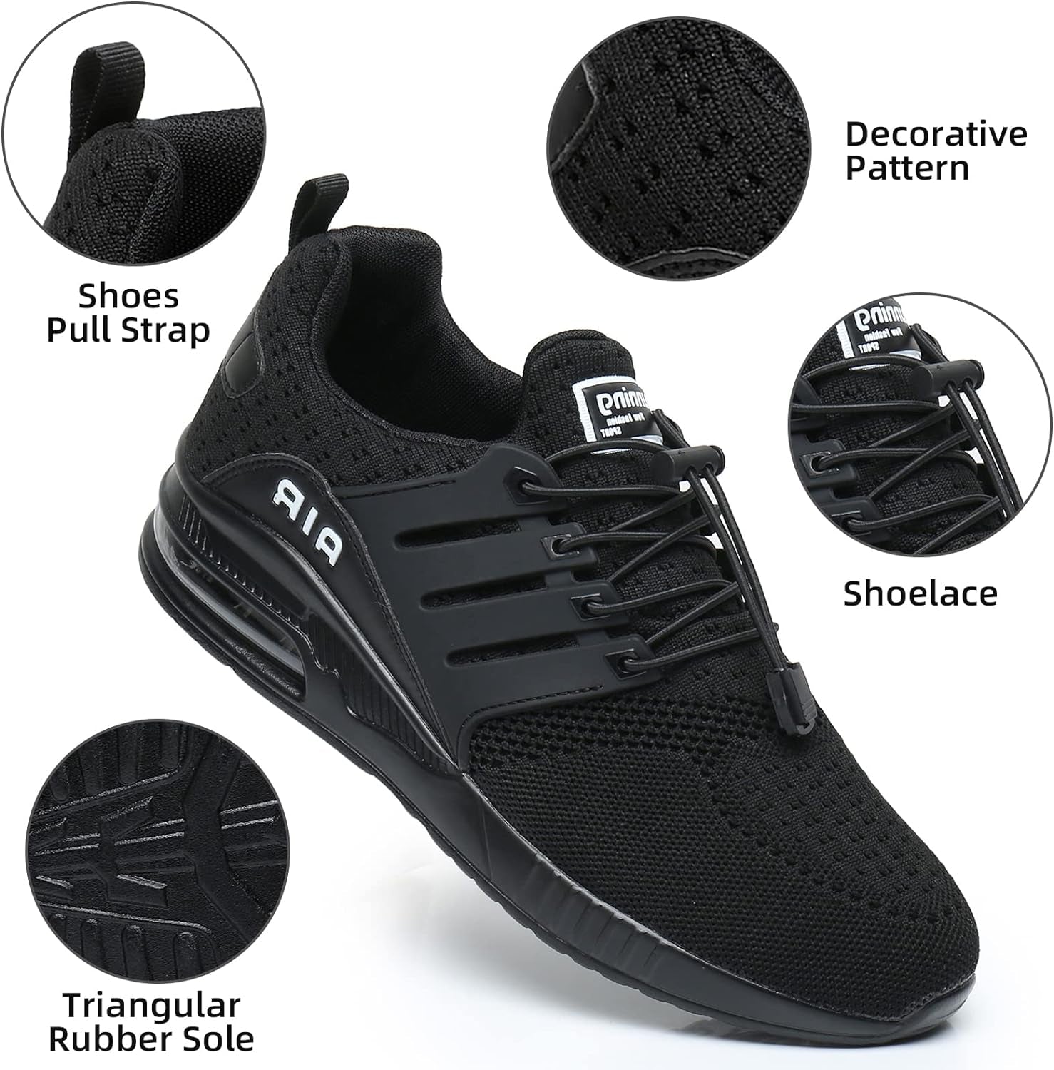Men's Lightweight Non-Slip Running and Walking Shoes - Versatile All-Black Athletic Sneakers for Sports and Casual Wear, Size 9.5