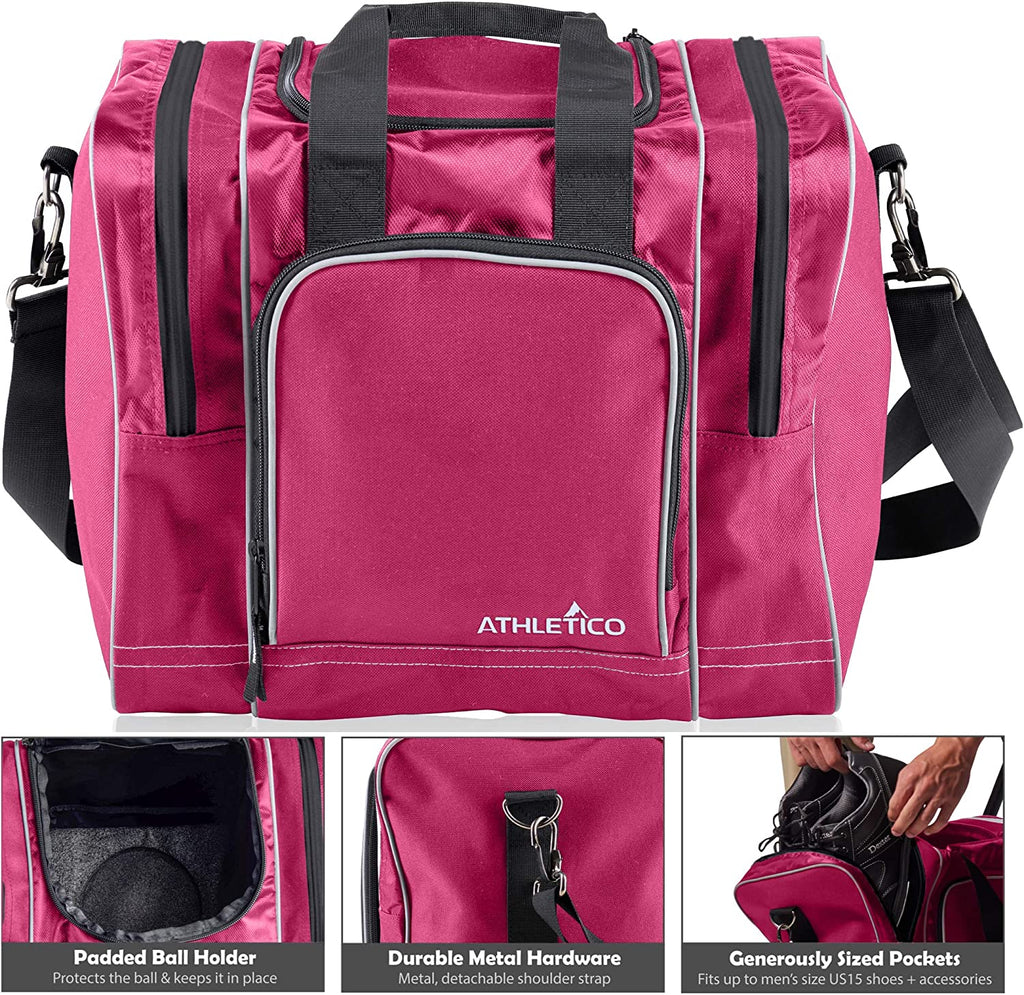 Single Bowling Ball Tote Bag with Padded Holder and Compartment for Bowling Shoes up to Men's Size 14