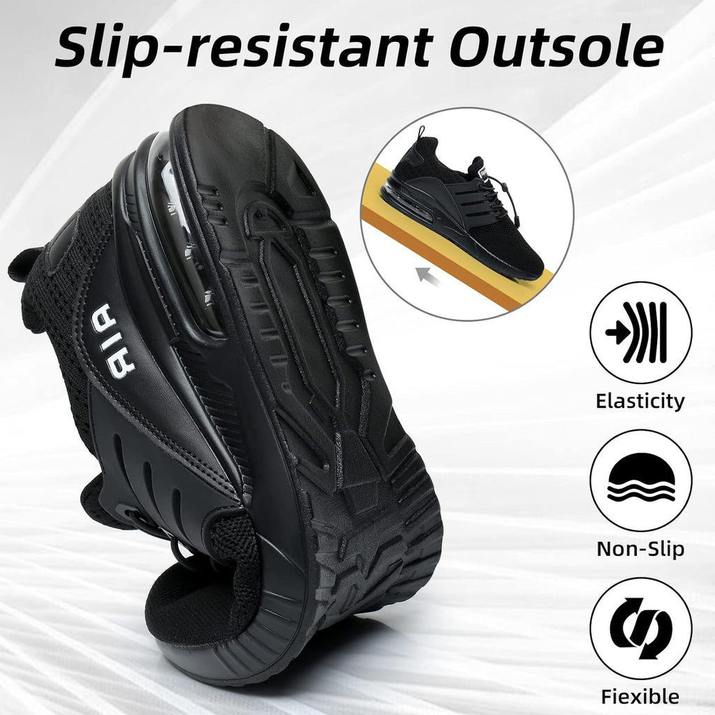 Men's Lightweight Non-Slip Running and Walking Shoes - Versatile All-Black Athletic Sneakers for Sports and Casual Wear, Size 9.5